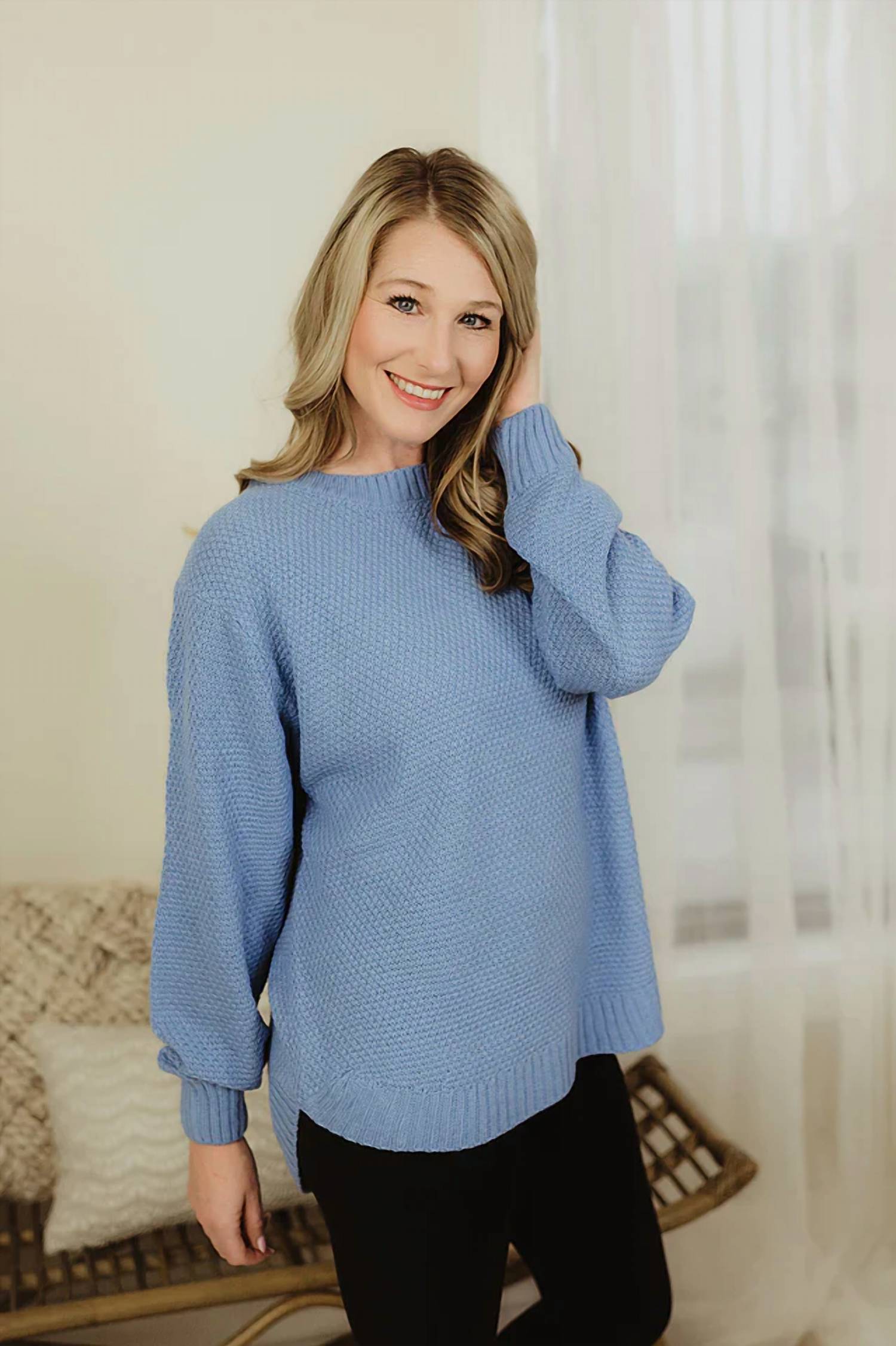Zenana - High-low Long Sleeve Round Neck Sweater - Plus