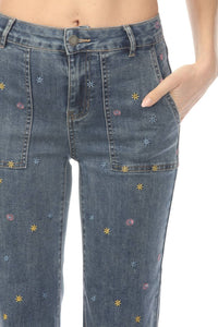 Charlie B - Embroidered Cropped Utility Narrow Leg Jeans
