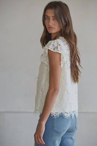 By Together - Lace Ruffle Sleeve Top