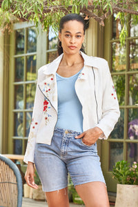 Paparazzi - Embroidered Linen Blend Moto Jacket