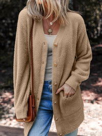 Trendsi - Fuzzy Buttoned Cardigan