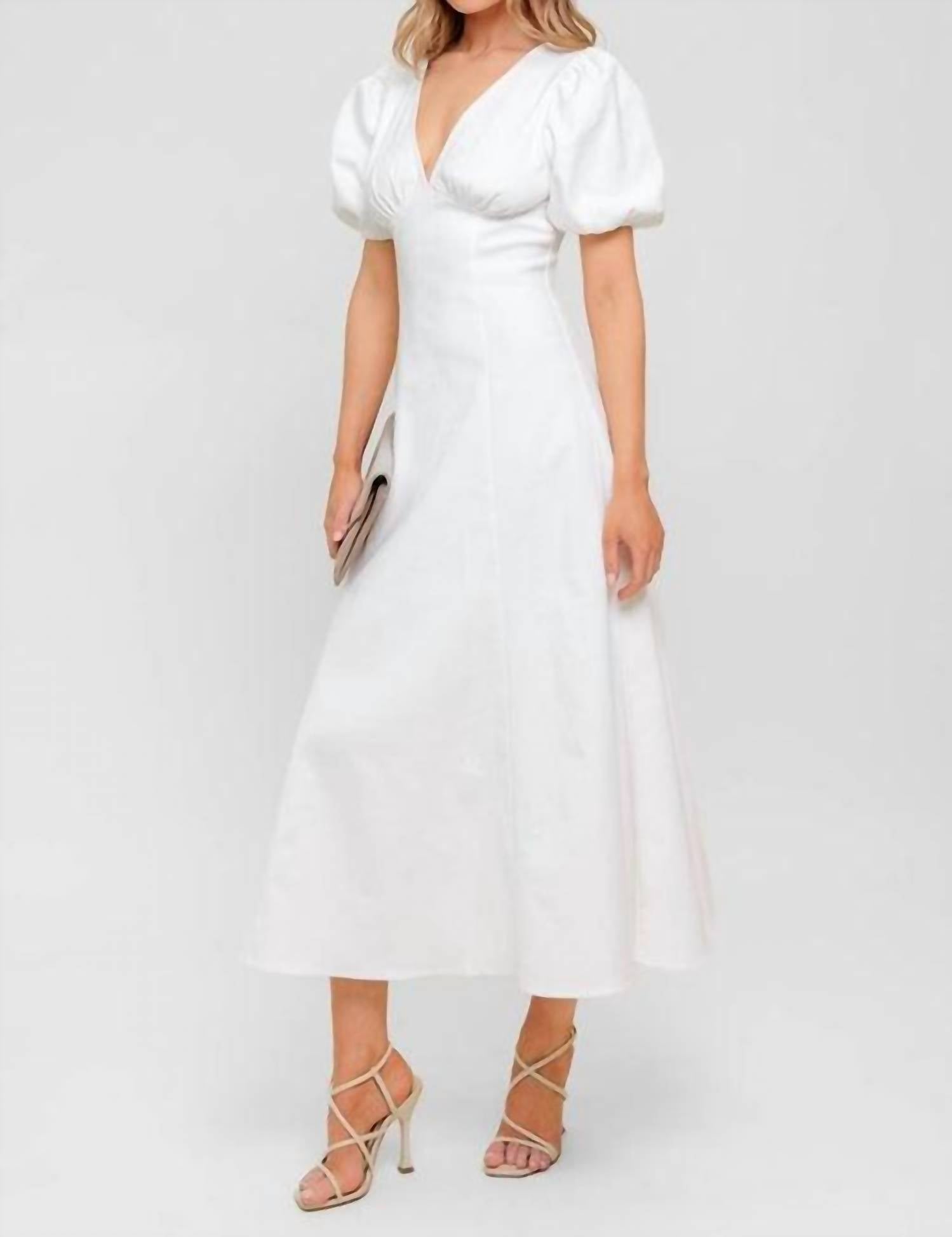 Flying Tomato - A Solid Woven Twill Midi Dress