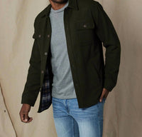 The Normal Brand Brightside Flannel Lined Workwear Jacket in green - men's shirt - detail view