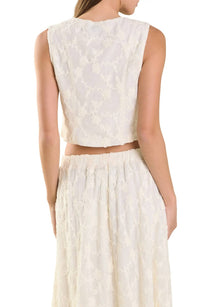2.7 AUGUST APPAREL Floral Lace Vest in off white - women's blouse - detail view