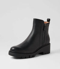 Django & Juliette Women's Umee Leather Ankle Boots in black crazy horse leather - women's shoe