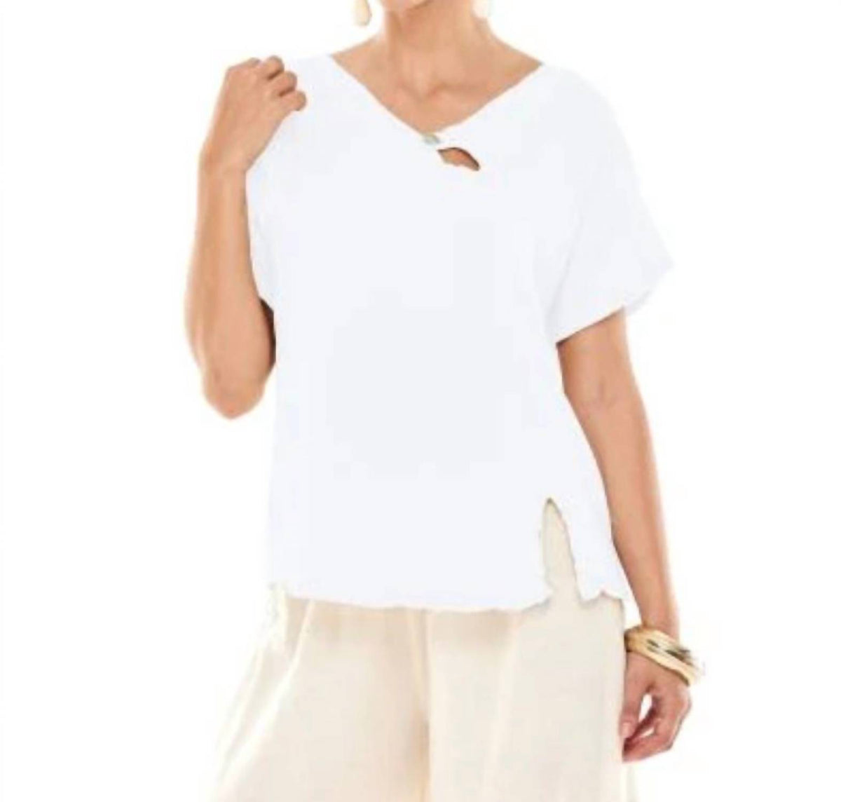 Oh My Gauze! Mike Cotton Top in snow - women's t-shirt - detail view