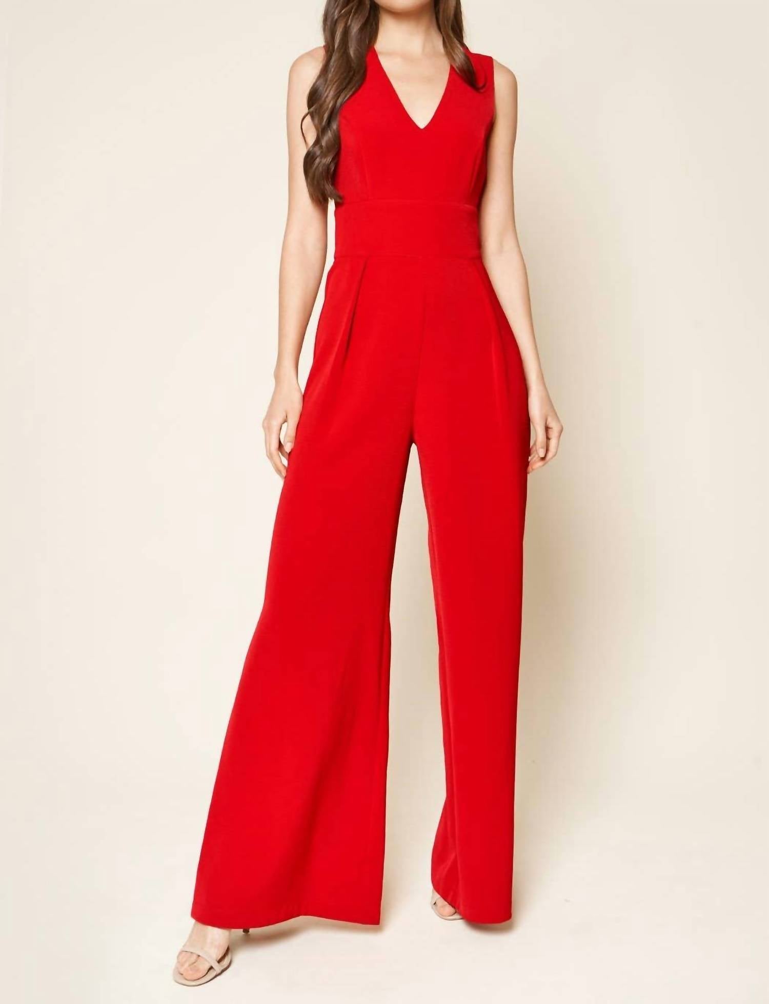 SUGARLIPS Klara Wide Leg Jumpsuit in red - women's pants