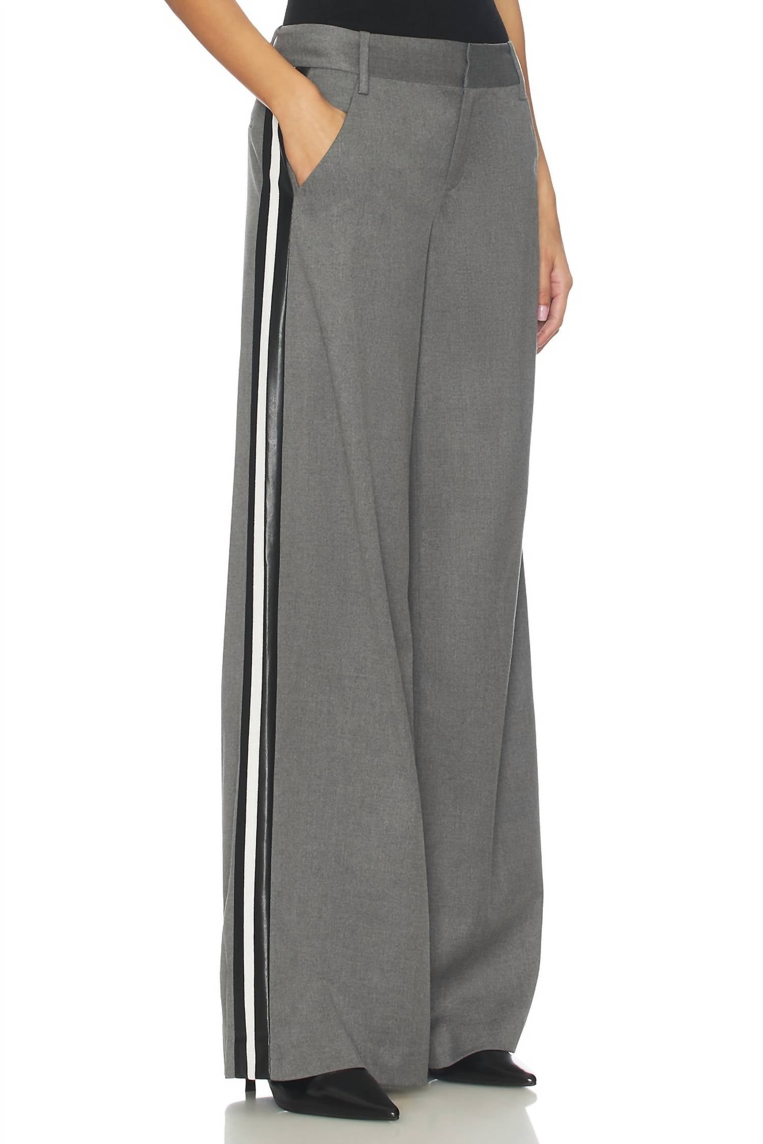 alice + olivia Stu Ultra Baggy Pants in storm grey black - women's pants - detail view