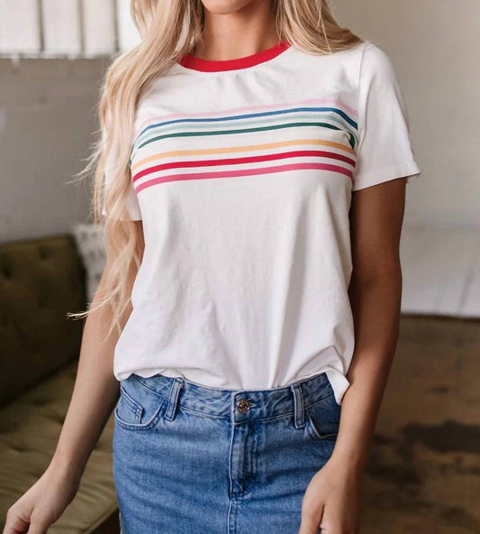 Shewin - Rainbow Stripe Crew Short Sleeve Tee