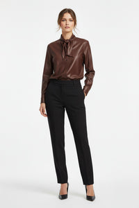Twp - Women's Leather Shirt With Tie Insert
