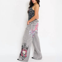Ed Hardy Skull Flame Baggy Jeans in light grey - women's jeans - detail view