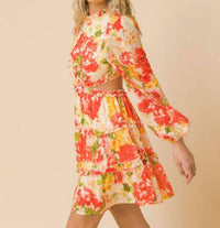 Flying Tomato - Printed Woven Cut Out Mini Dress