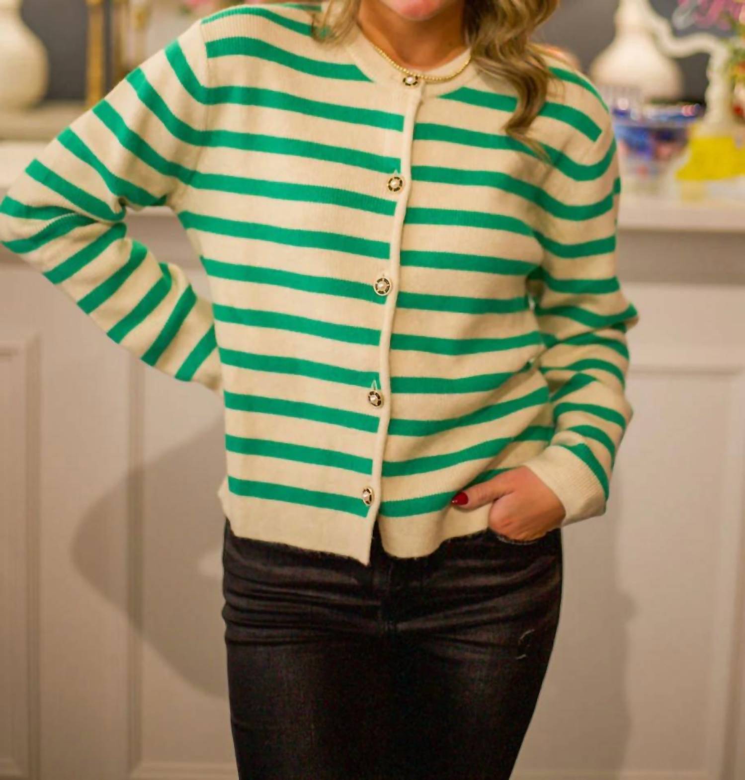 Current Air - Striped Button Down Cardigan