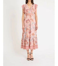 Donna Morgan - V-neck Flutter Sleeve Midi Dress