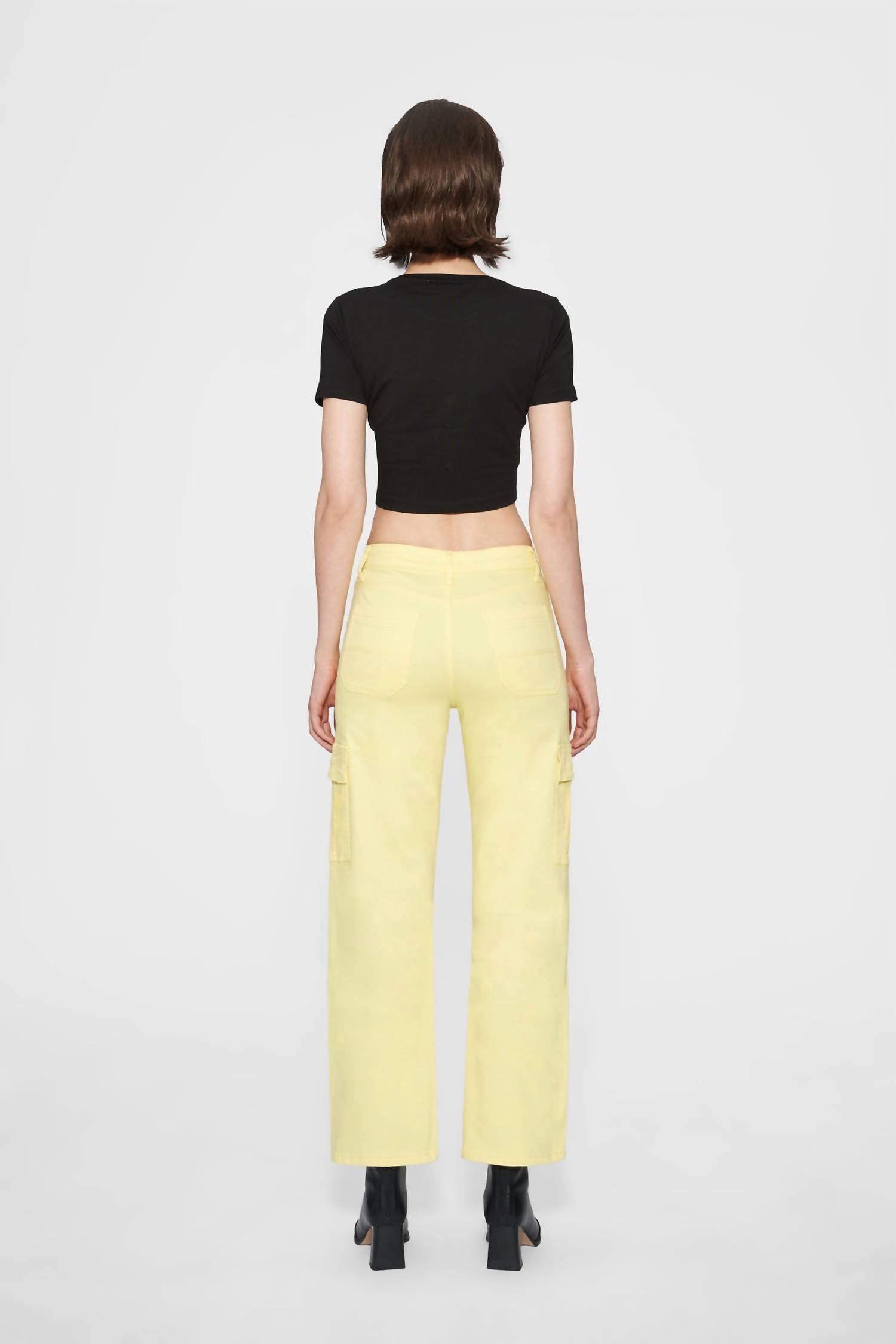 Bayeas Angel High Rise Cargo Straight Pants in light yellow - women's pants - alternate view