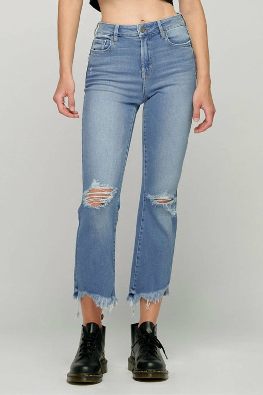 Hidden - Happi Crop Flare With Frayed Uneven Hem Jeans