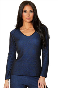 Two Tone Ribbed V-Neck Top