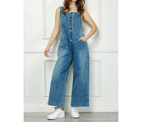 Veveret - Women's Kelly Denim Multi Button Fatigue Overall