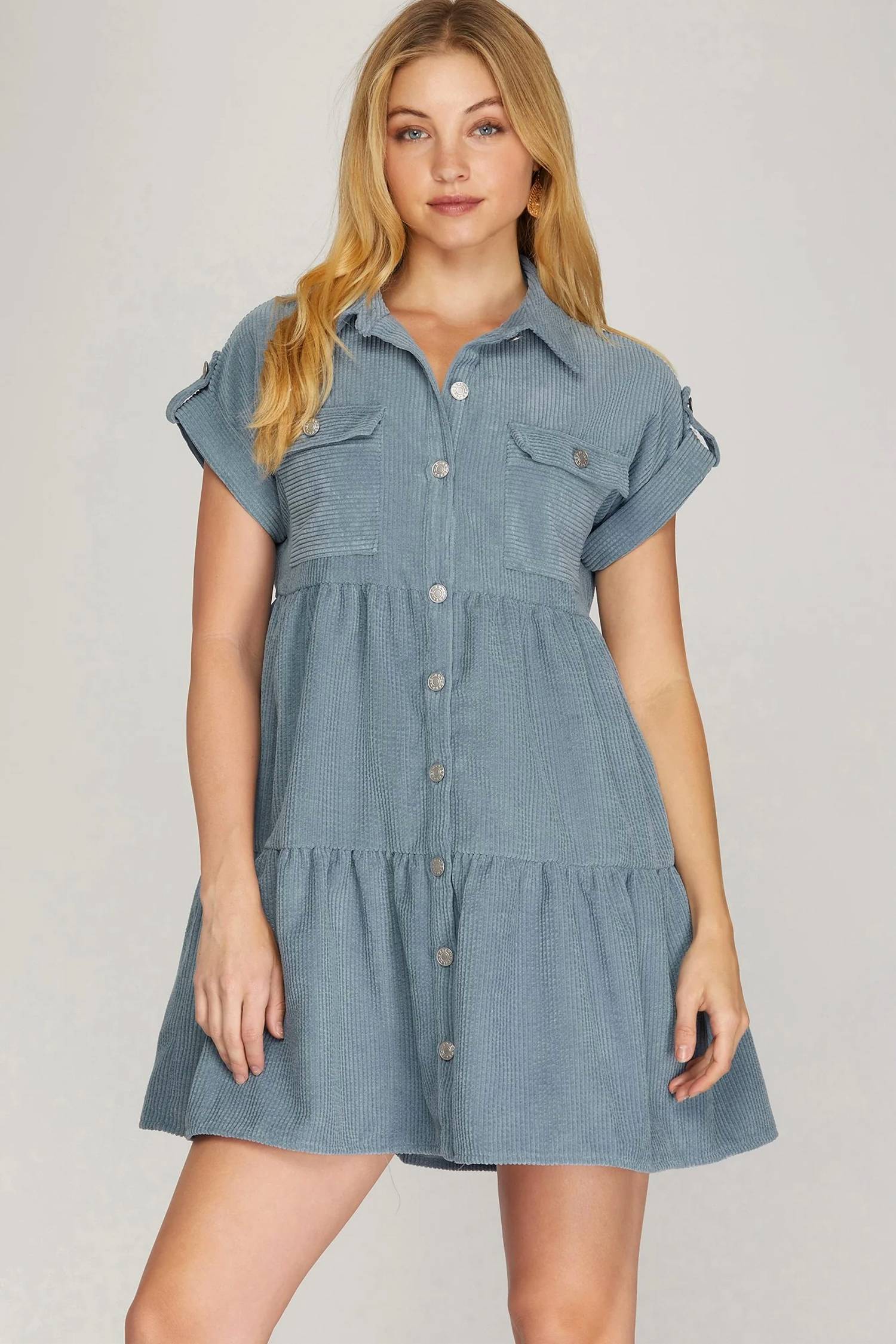 She + Sky - Button Down Corduroy Dress