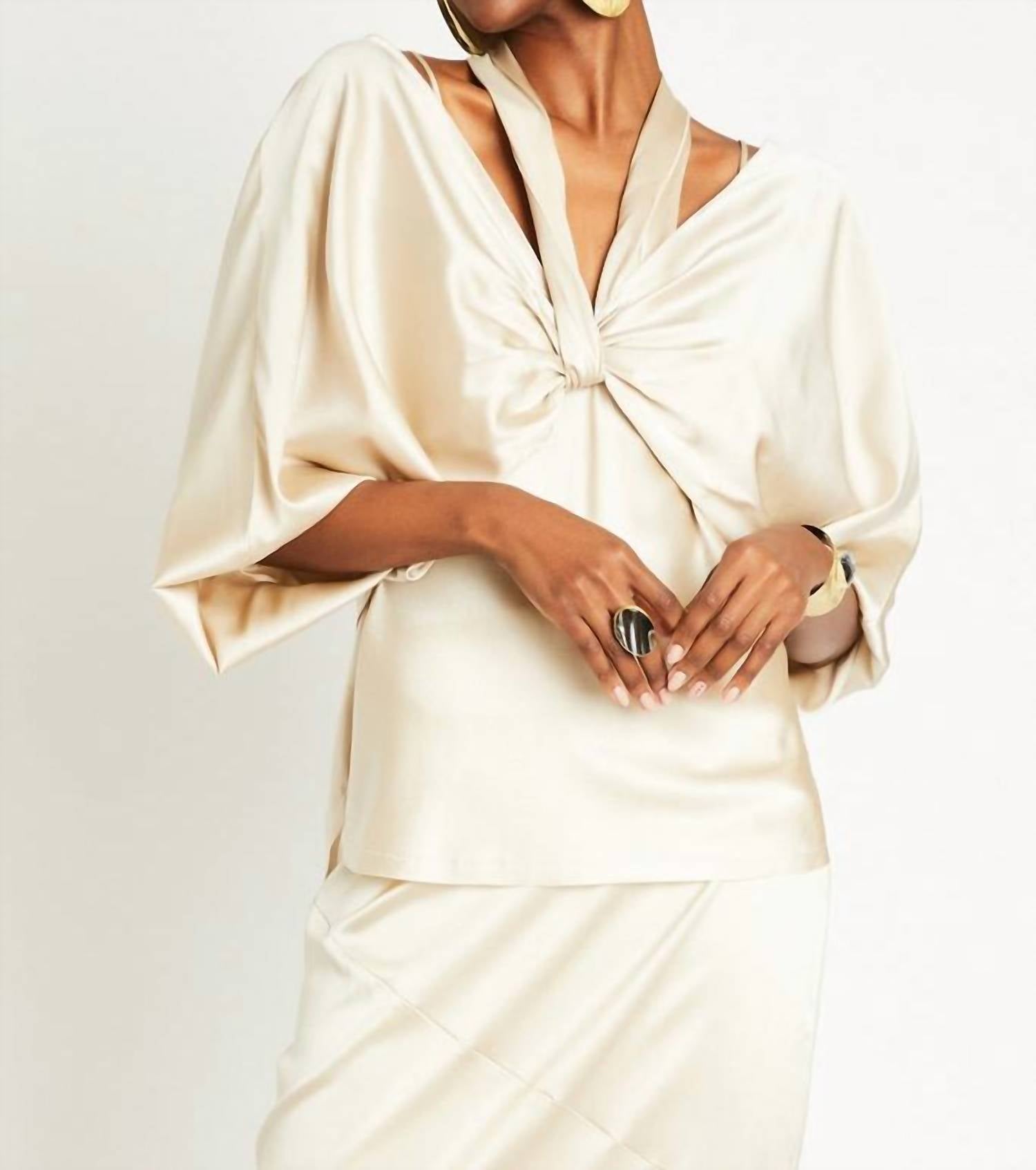 Beryll Ali Silk Wrap Top in latte - women's t-shirt