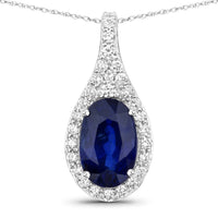 Diana M Jewels Women's Oval Natural Sapphire Pendant Necklace (3.82 Ct) - Signature Plus in 18k white gold - women's jewelry