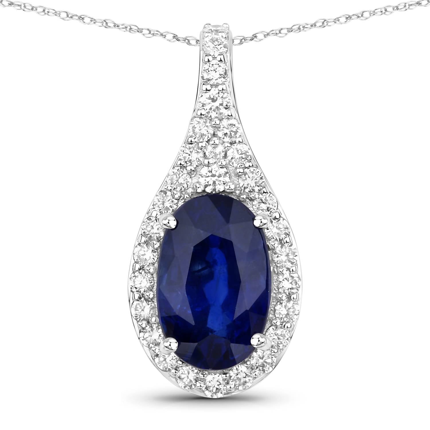 Diana M Jewels Women's Oval Natural Sapphire Pendant Necklace (3.82 Ct) - Signature Plus in 18k white gold - women's jewelry
