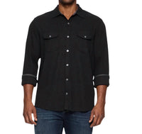 Flags & Anthem Hero Long Sleeve Solid Twill Knit Flannel Button-Down in black - men's shirt