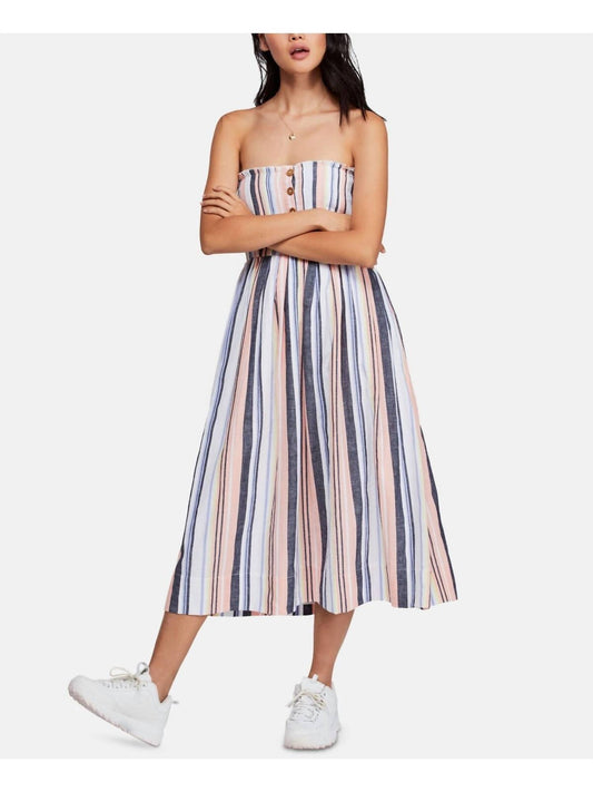 Free People - Lilah Striped Pastel Cotton Dress Bohemian Fit And Flare
