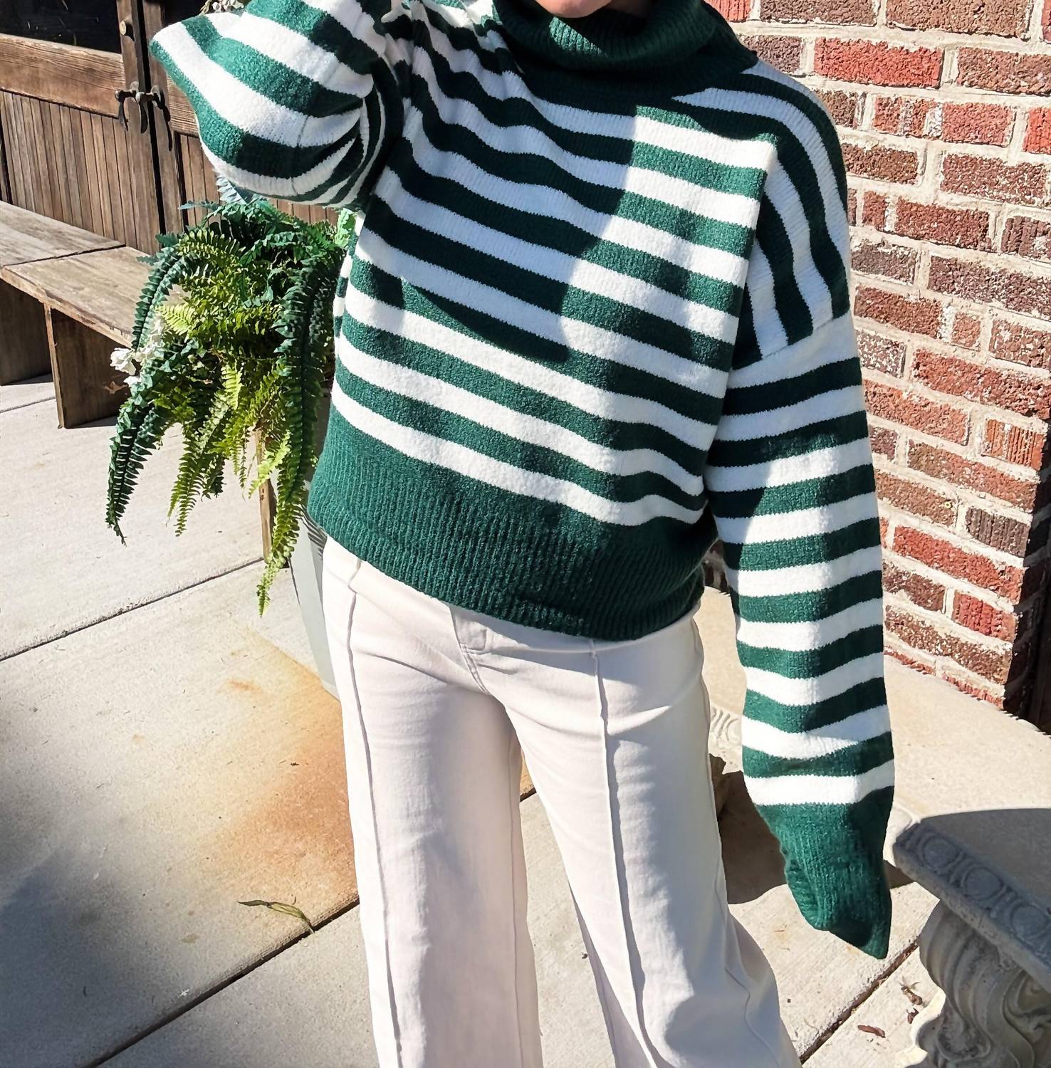 HYFVE League Stripe Turteneck Sweater in ivy - women's sweater