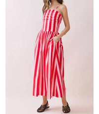Tcec - Made You Look Stripe Smocked Midi Dress