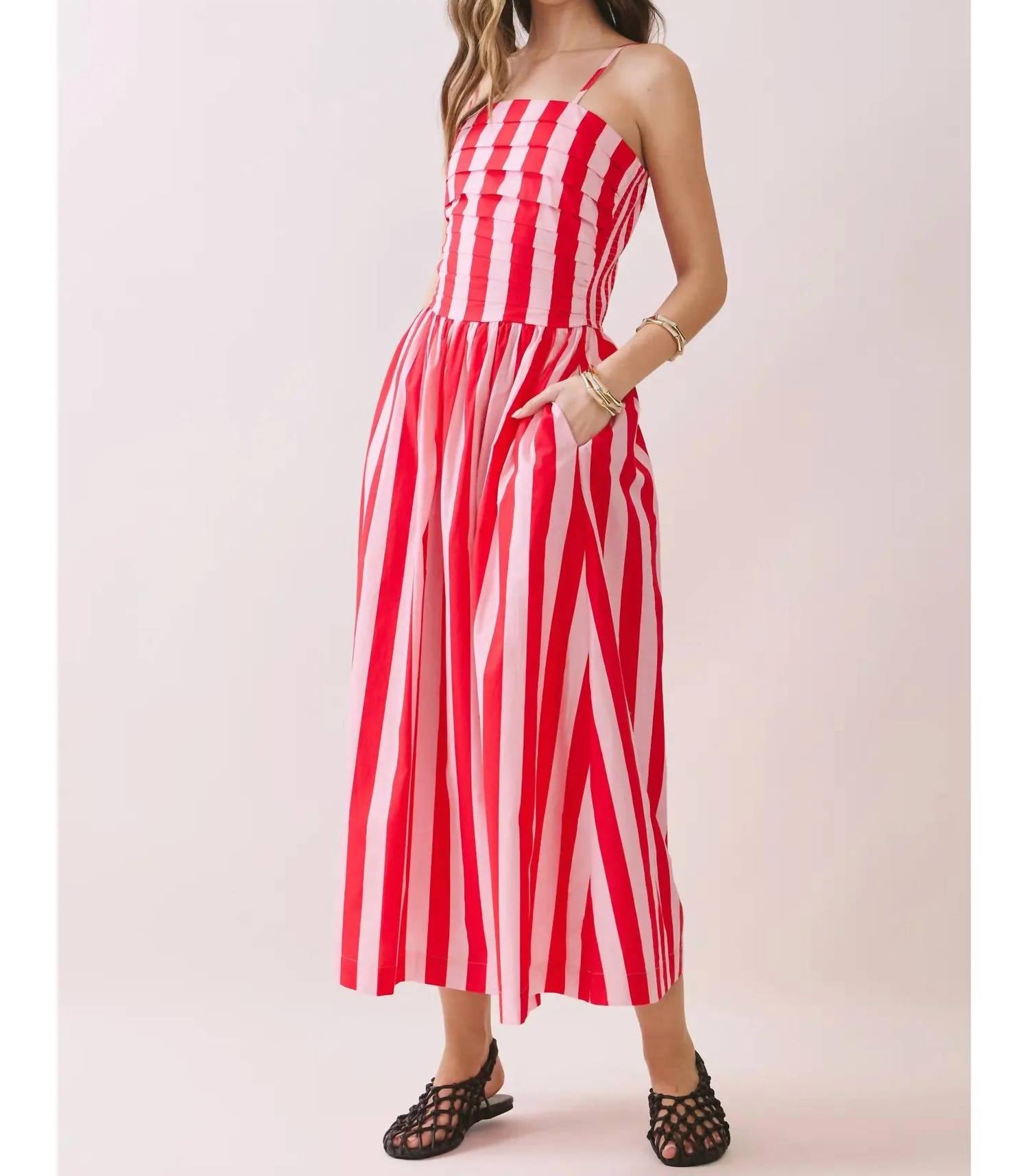 Tcec - Made You Look Stripe Smocked Midi Dress