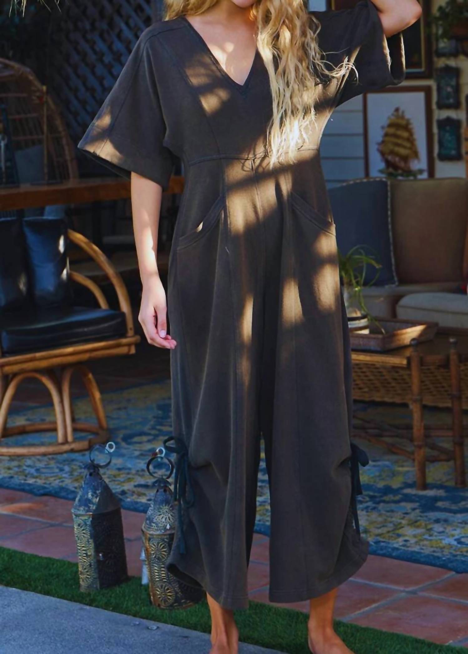Bucketlist - Mineral Washed Oversize Wide Leg Jumpsuit