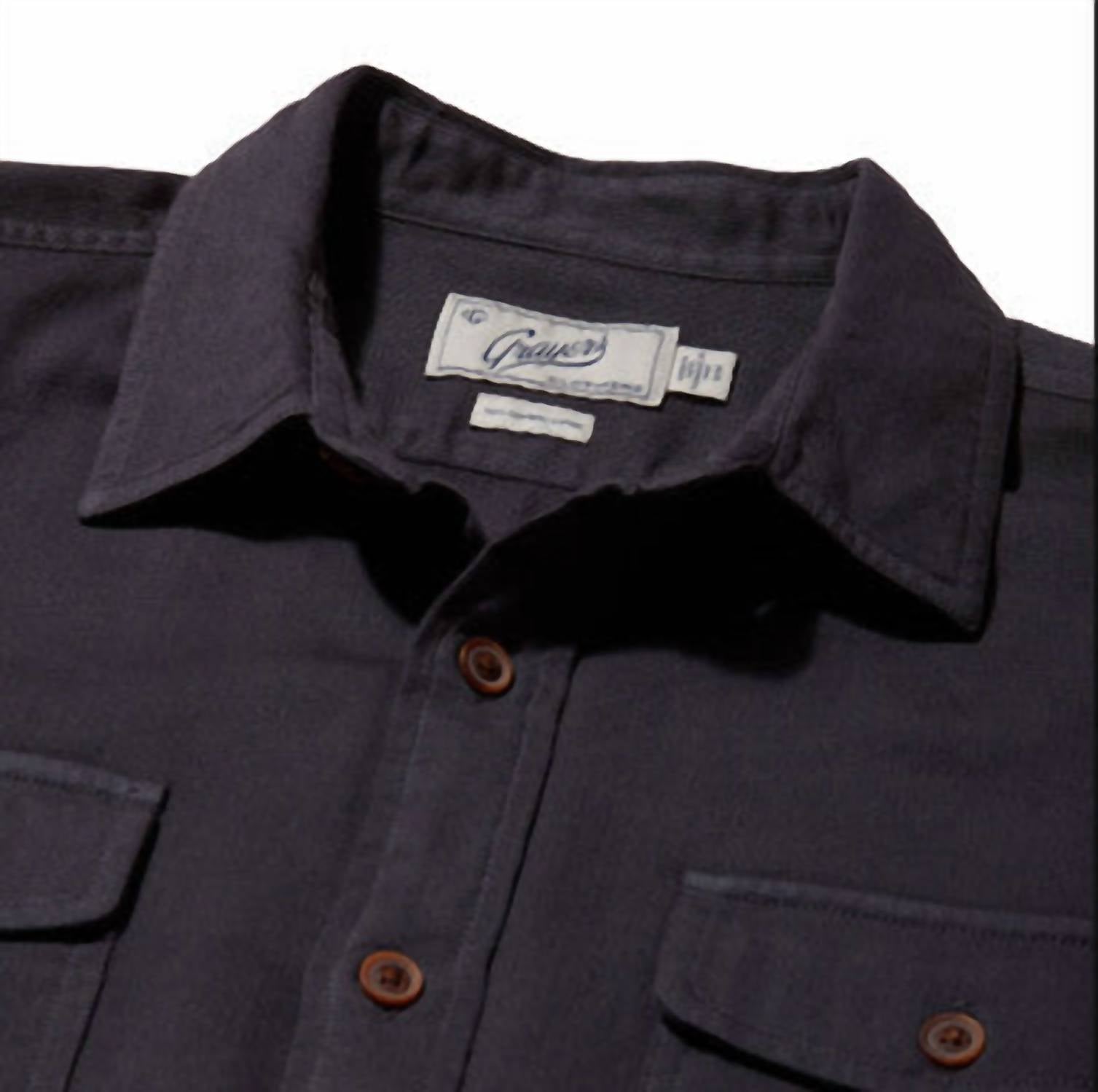 Grayers Men's Bedford Textured Shirt in india ink - men's long sleeve top - detail view