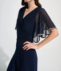 Joseph Ribkoff - Rhinestone Chiffon Sleeves Wide Leg Jumpsuit