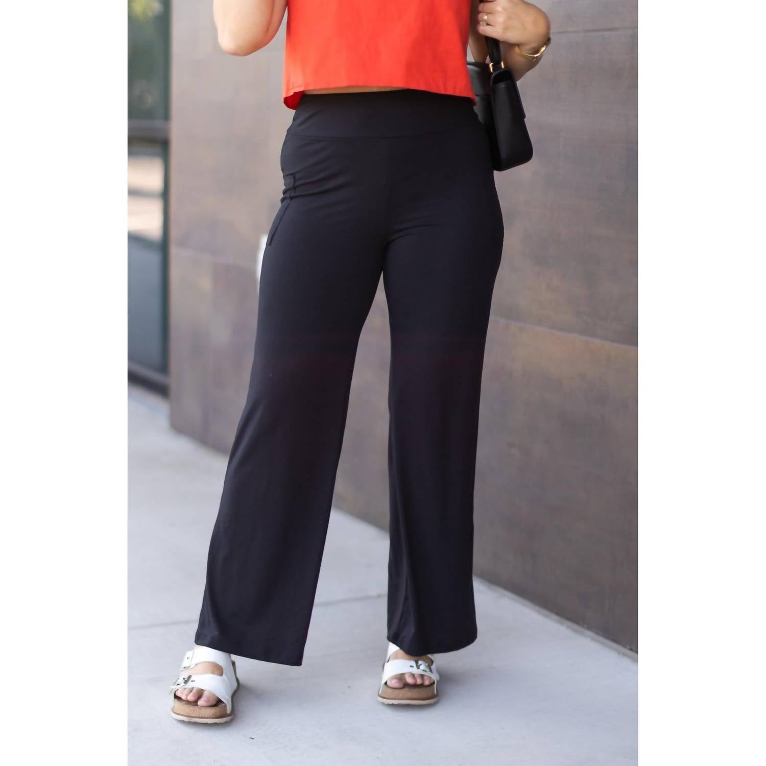 Julia Rose Brooke Wide Leg Full-length Luxe Leggings in black - women's pants - view 5