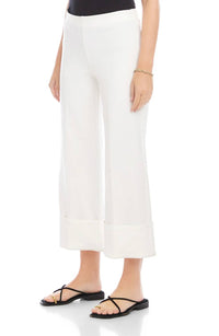 Fifteen Twenty Regina Cuff Crop Wide Leg Pant in off white - women's pants - detail view