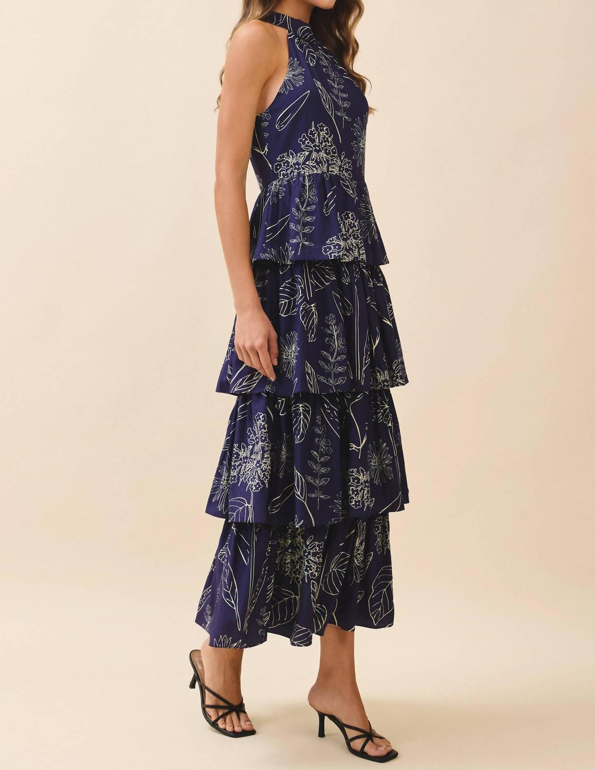 Tcec - Halter Neck Back Tie Tiered Maxi Dress