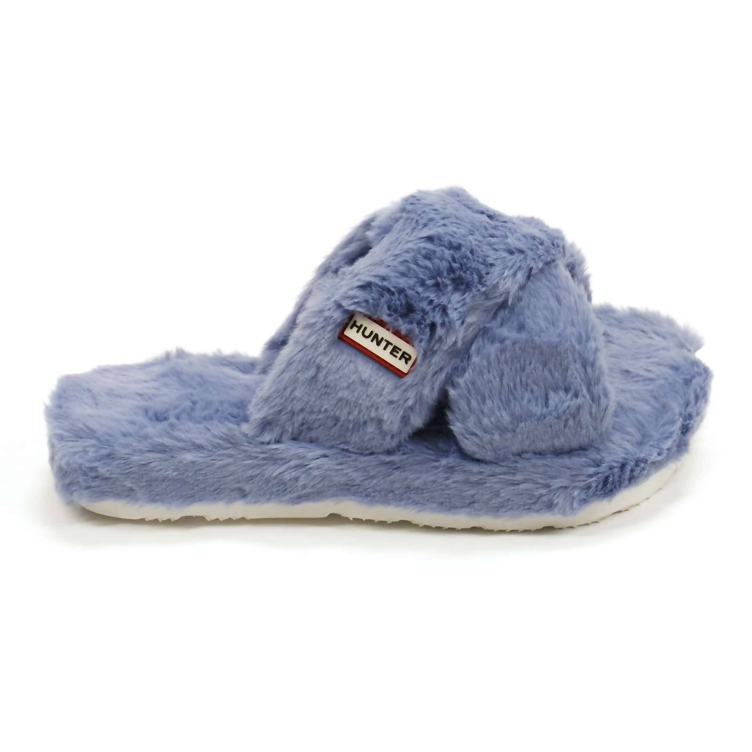 HUNTER Women's Faux Fur Flatform Crossover Slides in stornoway blue - women's shoe - alternate view