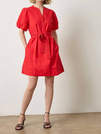 Lilla P Shirred Sleeve Split Neck Dress in scarlett - women's dress