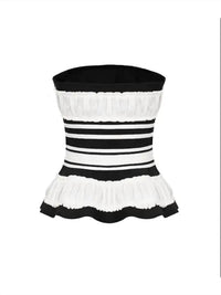 Rivir - Valentina Sculpted Corset Bandage Stripe Peplum Top