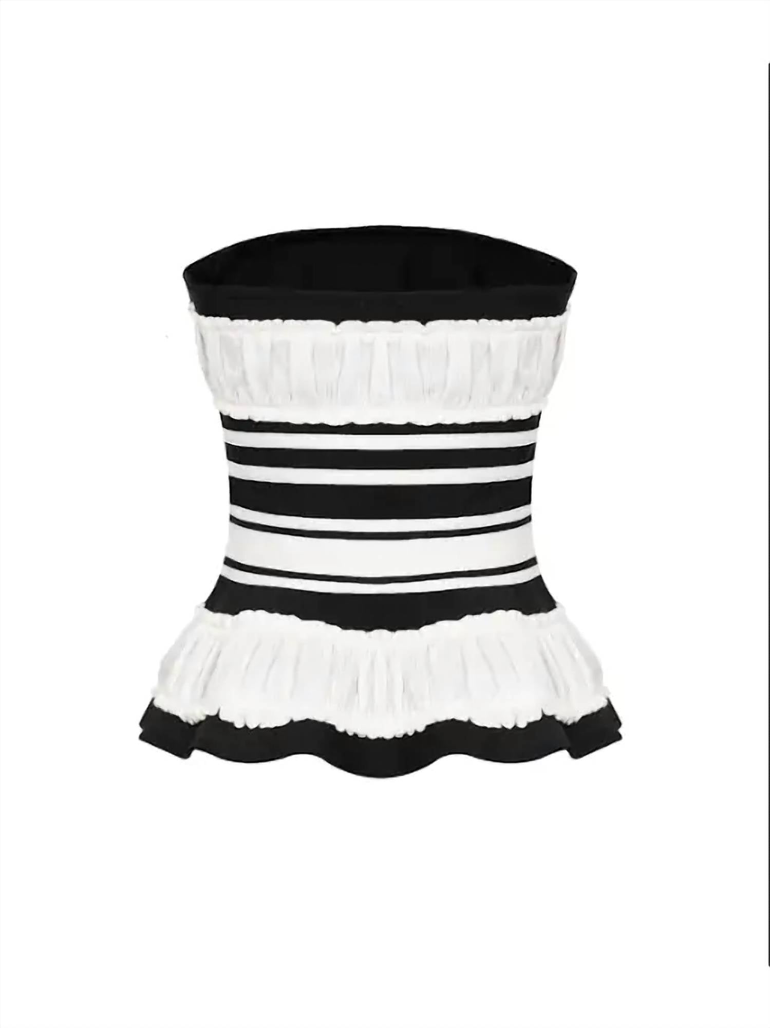 Rivir - Valentina Sculpted Corset Bandage Stripe Peplum Top
