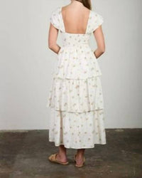 August Sky - Floral Ruffle Tiered Sleeveless Midi Dress