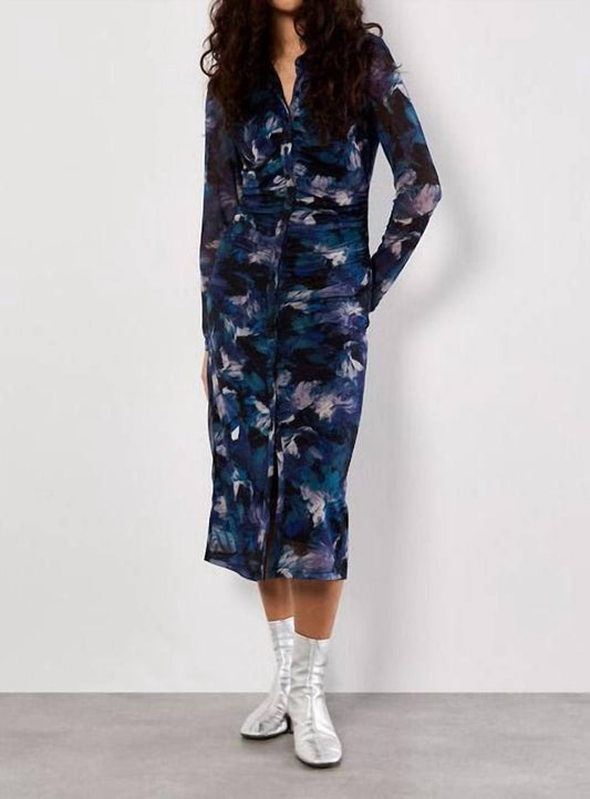 Apricot - Floral Mesh Ruched Midi Dress