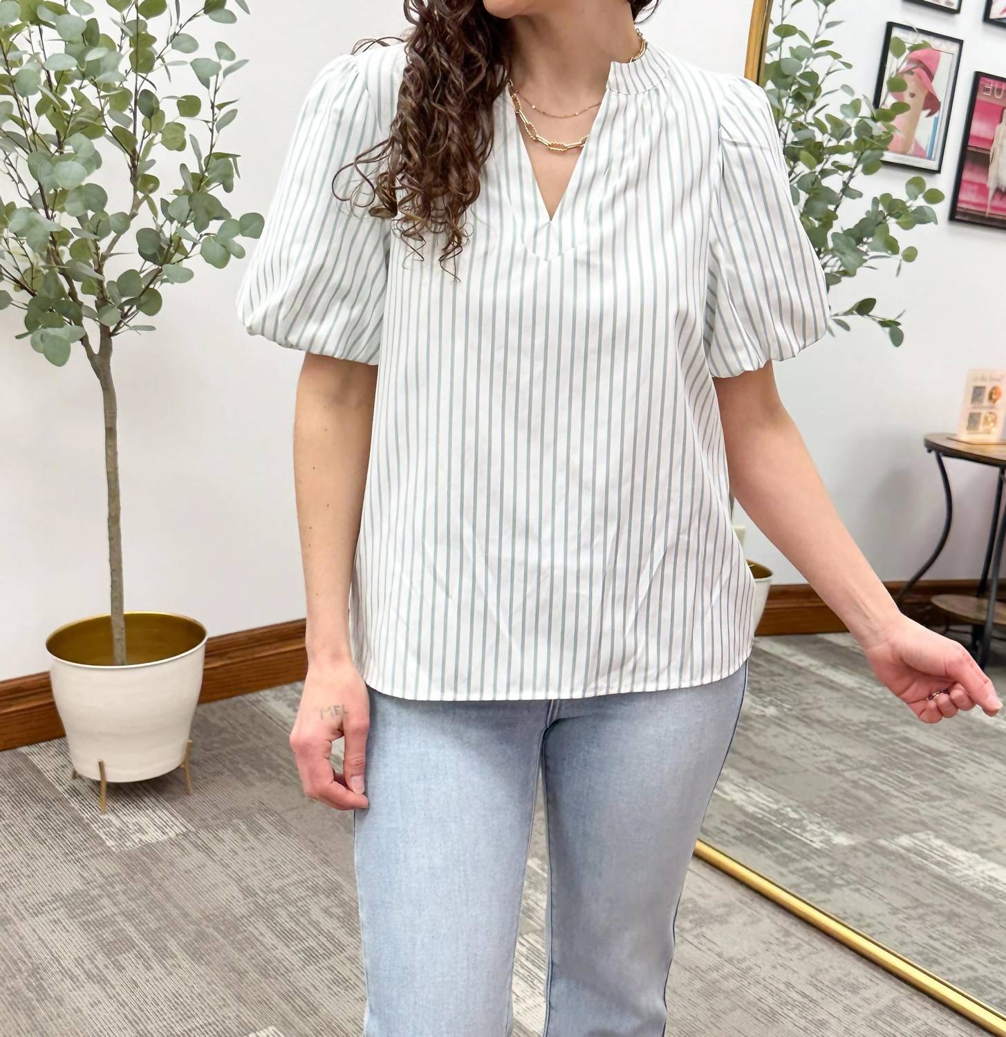 Staccato - Striped Puff Sleeve Blouse