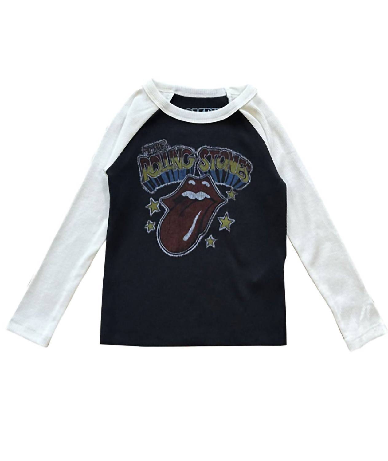Rowdy Sprout - Girls Rolling Stones Rib Long Sleeve Baseball Tee