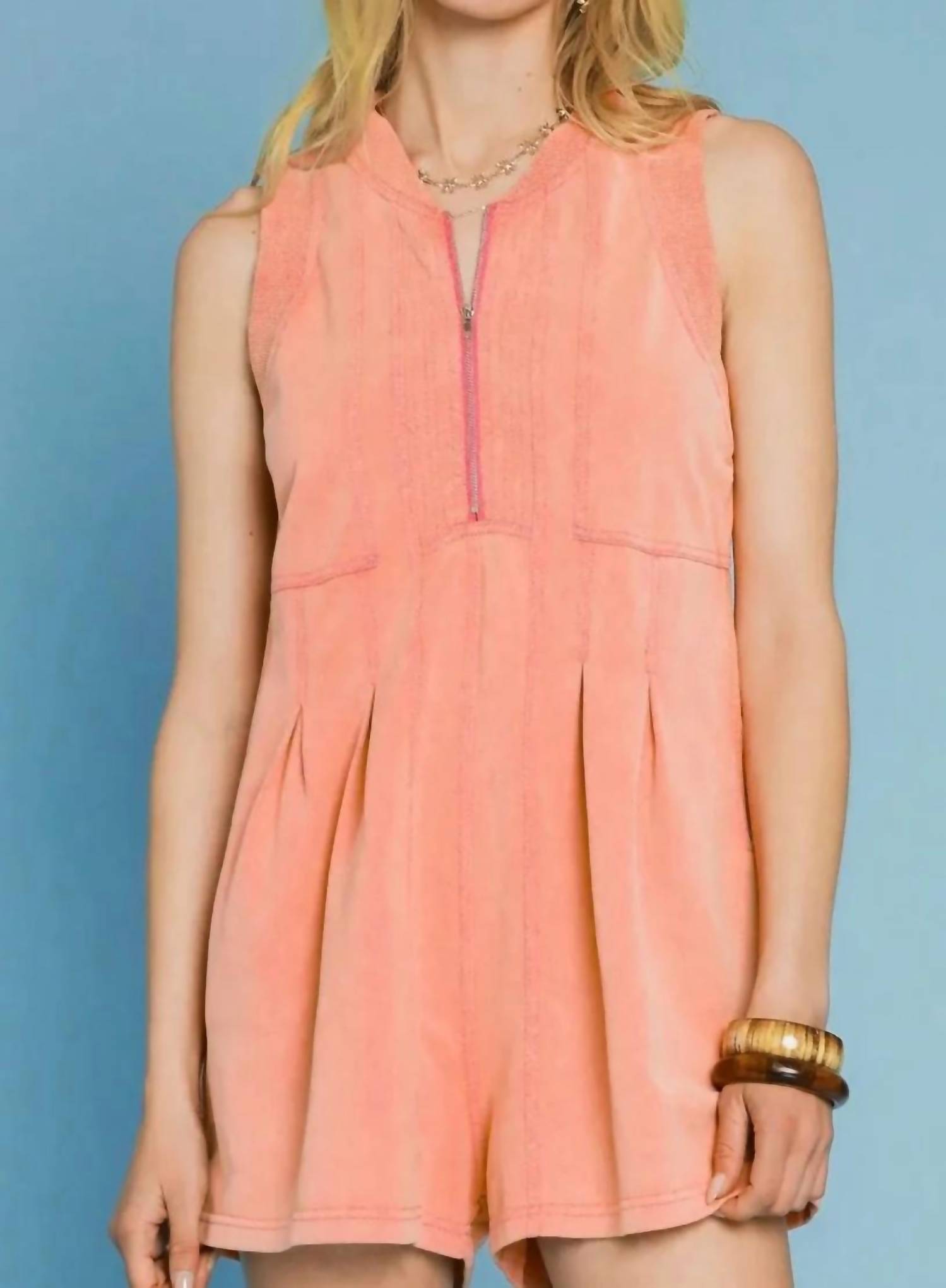 Umgee - Nothing But Class Cotton Blend Zip-up Romper