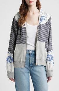 Free People - Lydia Mixed Media Zip-up Hooded Sweater