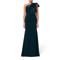 Betsy & Adam - Bow One-shoulder Crepe Mermaid Gown