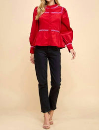 Tcec - Corduroy Scallop Detail Button Up Top