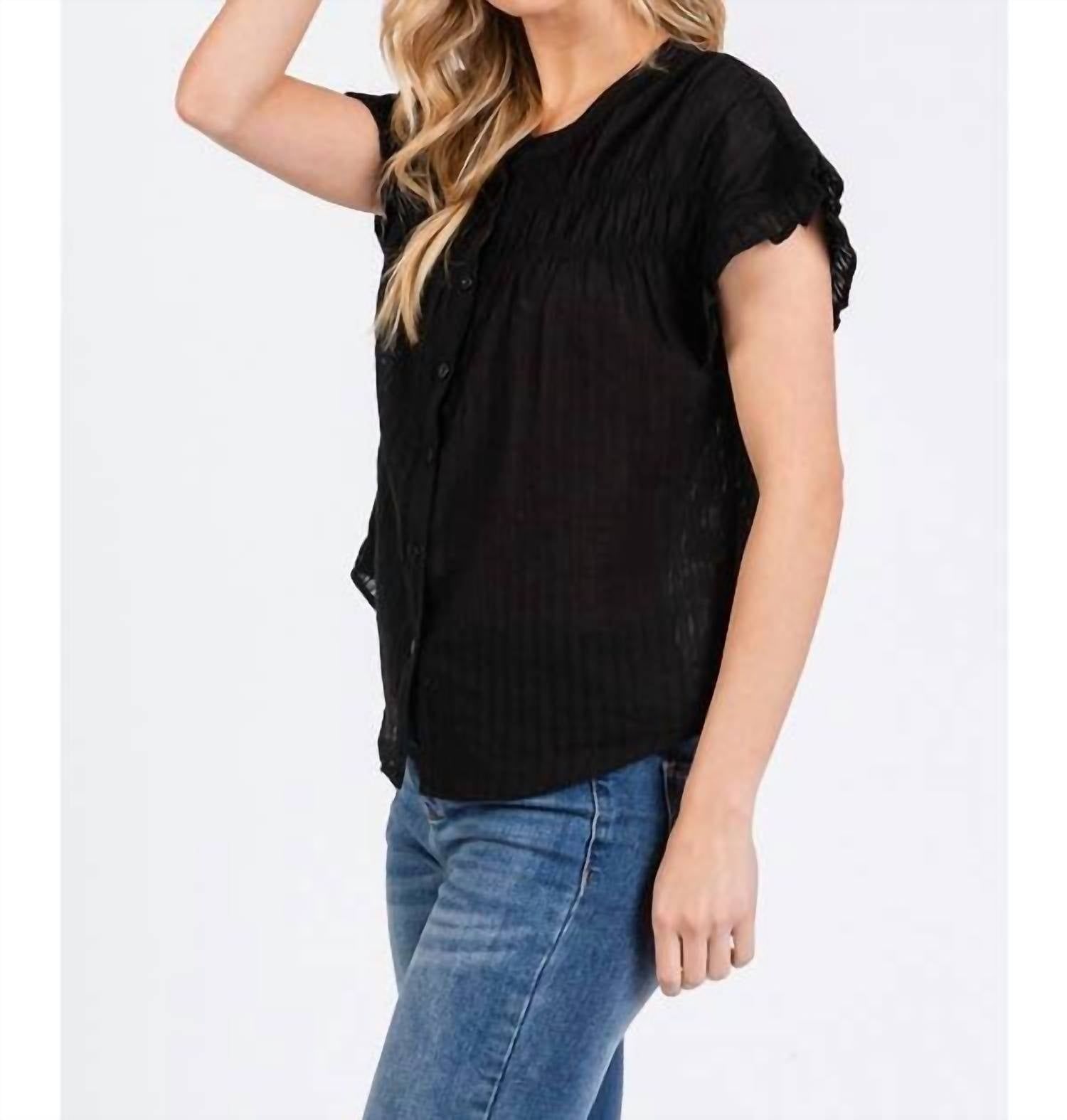 Calista - Ruffle Smocked Button Down Shirt